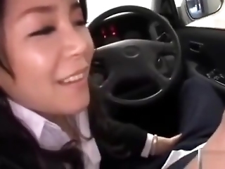 Office Lady Rubbing Guy Cock In The Car